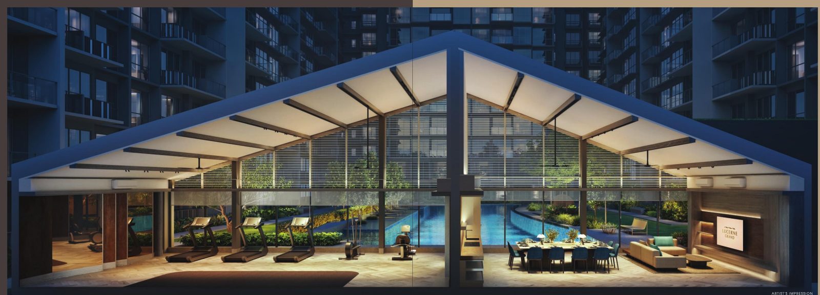 Gymnasium overlooking the lap pool