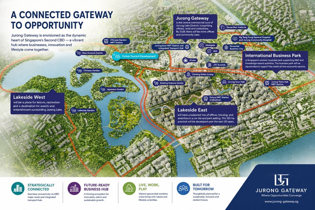 Jurong Lake District masterplan map showing Jurong Gateway, Lakeside West and Lakeside East
