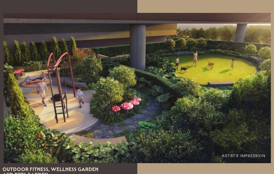 Outdoor fitness court and pets garden